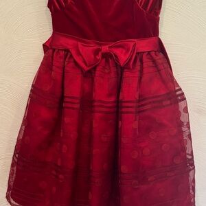 Little girls Red Christmas dress.  Velvet bodice with satin bow